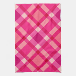 Mid-Century Modern Plaid, Fuchsia Pink and Wine Tea Towel