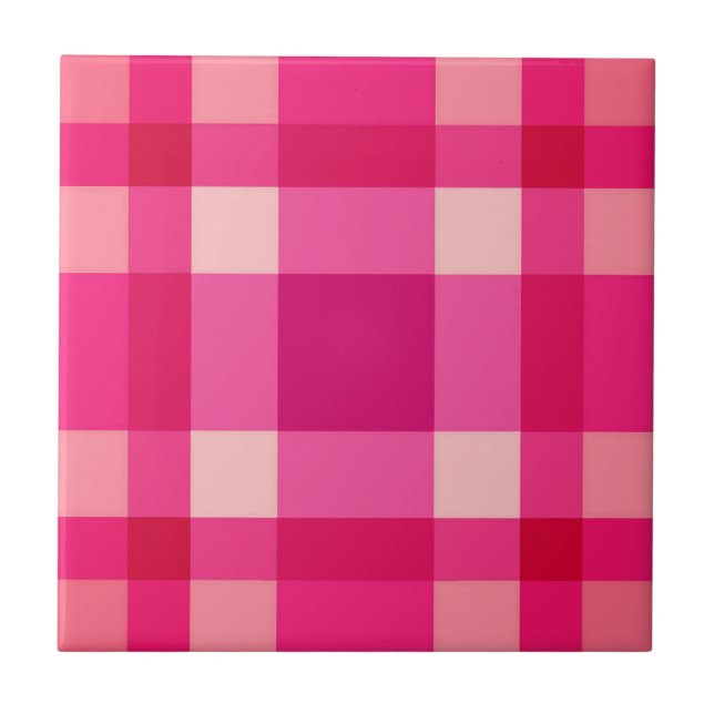 Mid-Century Modern Plaid, Fuchsia Pink and Wine Tile (Front)