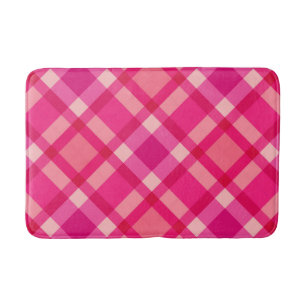 Mid-Century Modern Plaid, Fuchsia Pink & Coral Red Bath Mat
