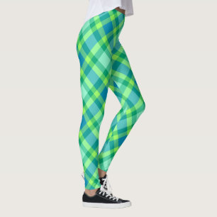 Mid-Century Modern Plaid - Jade green and Blue Leggings