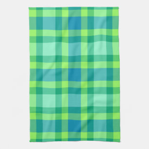 Mid-Century Modern Plaid - Jade green and Blue Tea Towel