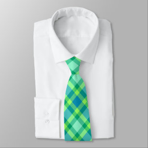 Mid-Century Modern Plaid - Jade green and Blue Tie