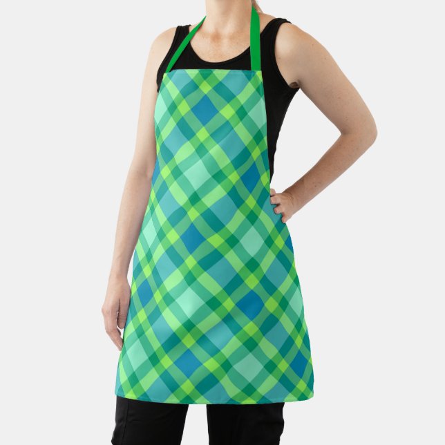 Mid-Century Modern Plaid, Jade Green & Turquoise Apron (Insitu)