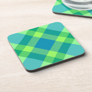 Mid-Century Modern Plaid, Jade Green & Turquoise Coaster