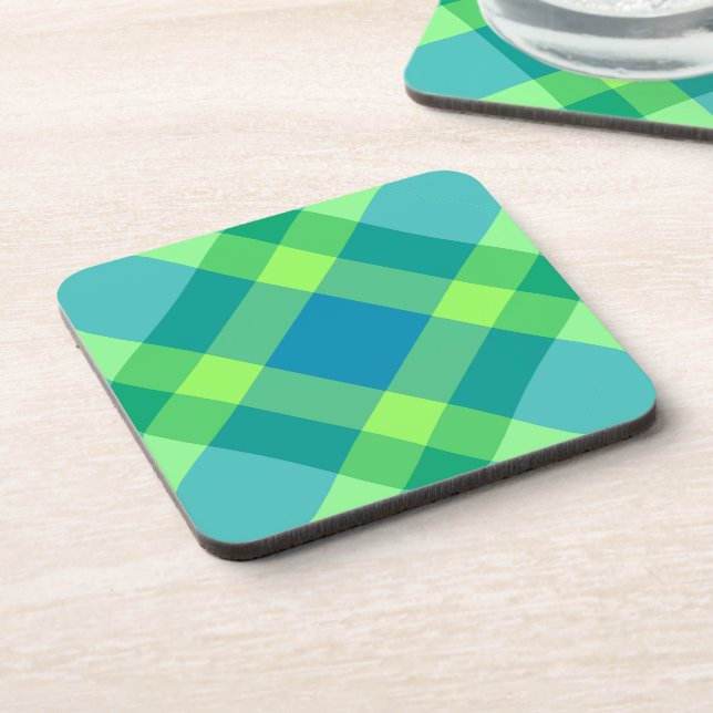 Mid-Century Modern Plaid, Jade Green & Turquoise  Coaster (Left Side)
