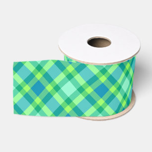Mid-Century Modern Plaid, Jade Green & Turquoise Grosgrain Ribbon
