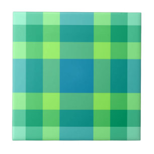 Mid-Century Modern Plaid, Jade Green & Turquoise Tile