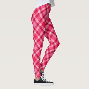 Mid-Century Modern Plaid - Pink and Wine Leggings