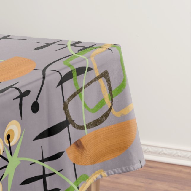 Mid Century Modern Plants in Wooden Bowls Tablecloth (In Situ)