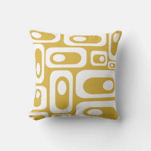 Mid Century Modern Pod Pattern Mustard and White Cushion