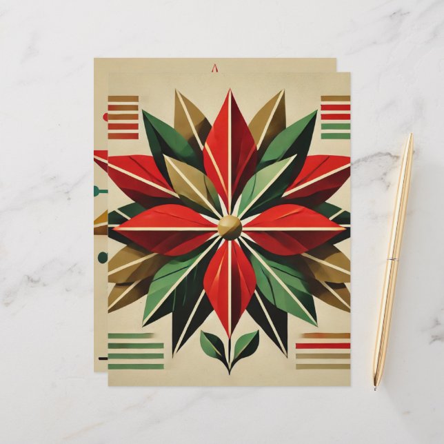 Mid-Century Modern Poinsettia Scrapbook Paper (Front/Back In Situ)