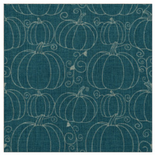 Mid-Century Modern Pumpkin Teal Fabric