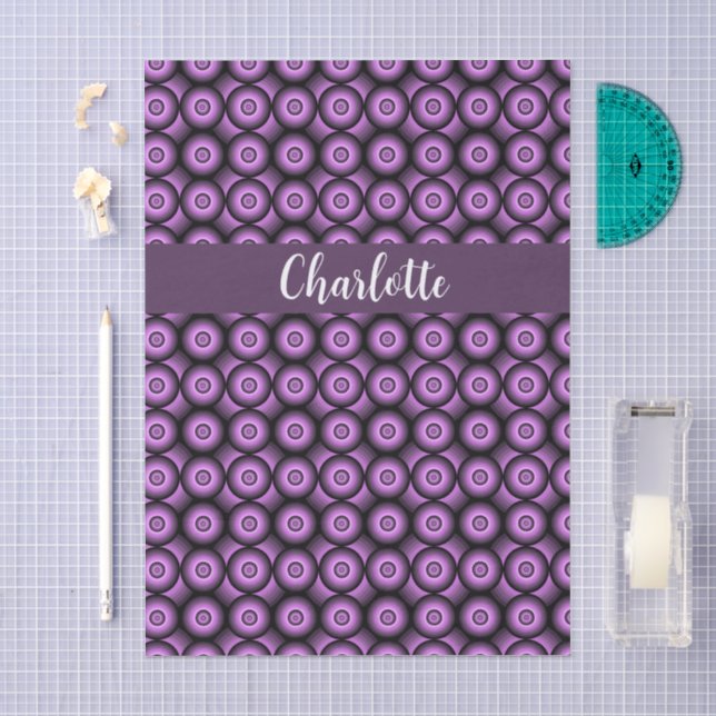 Mid century modern purple circle name monogram tissue paper (Craft)