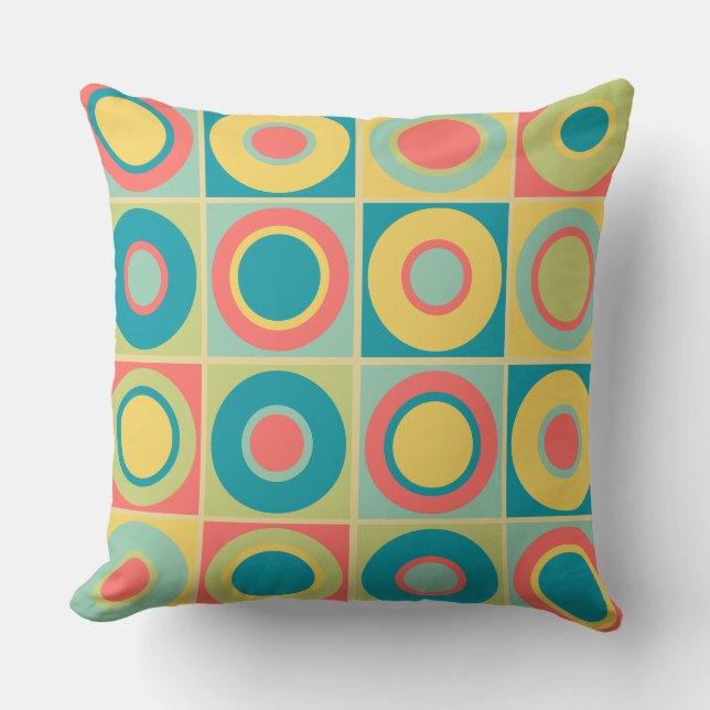 Mid - Century Modern Rainbow Circles Cushion (Front)