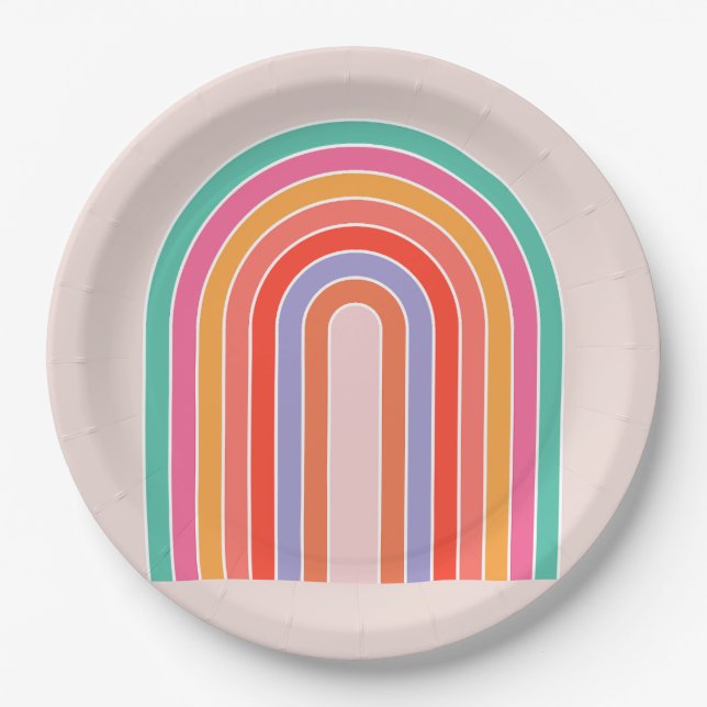 Mid Century Modern Rainbow Paper Plate (Front)