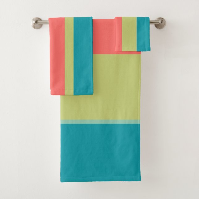 Mid - Century Modern Rainbow Stripes Bath Towel Set (Insitu)