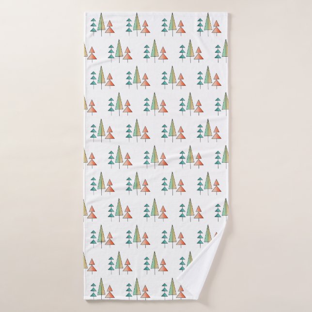 mid century modern rainbow trees blush teal simple bath towel (Bath Towel)
