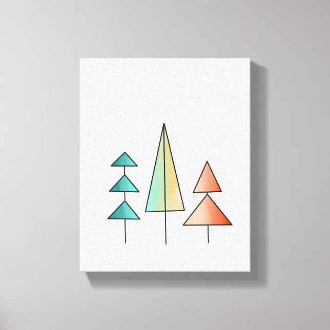 mid century modern rainbow trees blush teal simple canvas print (Front)