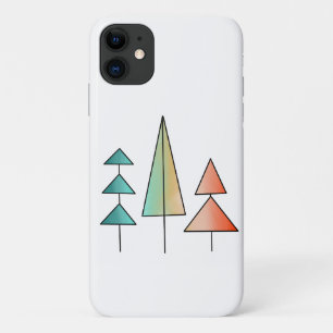 mid century modern rainbow trees blush teal simple iPhone 11 case