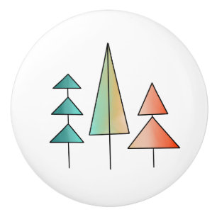 mid century modern rainbow trees blush teal simple ceramic knob