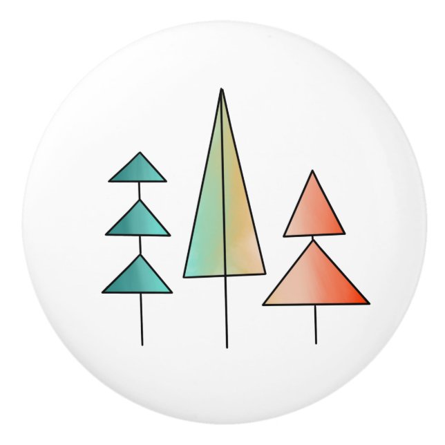 mid century modern rainbow trees blush teal simple ceramic knob (Front)