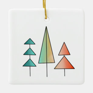 mid century modern rainbow trees blush teal simple ceramic ornament