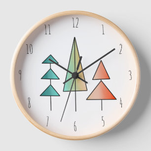 mid century modern rainbow trees blush teal simple clock