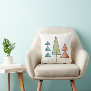 mid century modern rainbow trees blush teal simple cushion