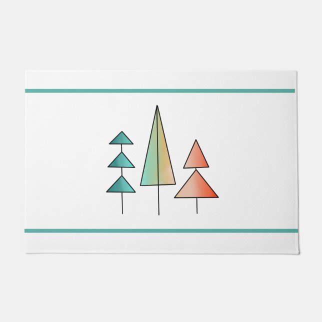 mid century modern rainbow trees blush teal simple doormat (Front)