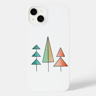 mid century modern rainbow trees blush teal simple iPhone 14 plus case