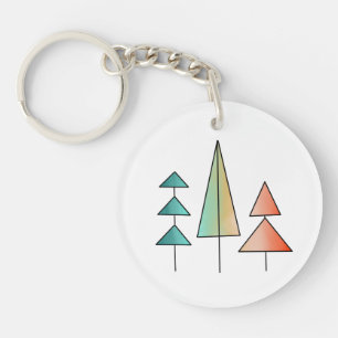 mid century modern rainbow trees blush teal simple key ring