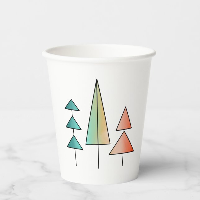 mid century modern rainbow trees blush teal simple paper cups (Front)