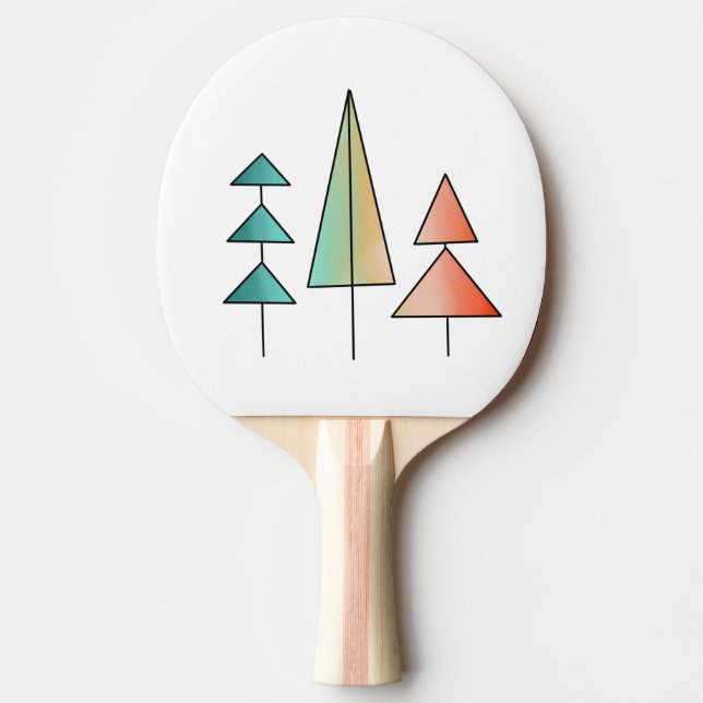 mid century modern rainbow trees blush teal simple ping pong paddle (Front)