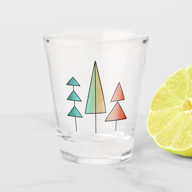 mid century modern rainbow trees blush teal simple shot glass (Front)