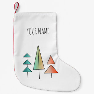 mid century modern rainbow trees blush teal simple small christmas stocking
