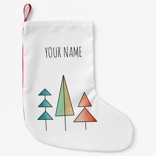 mid century modern rainbow trees blush teal simple small christmas stocking (Front)