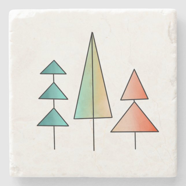 mid century modern rainbow trees blush teal simple stone coaster (Front)