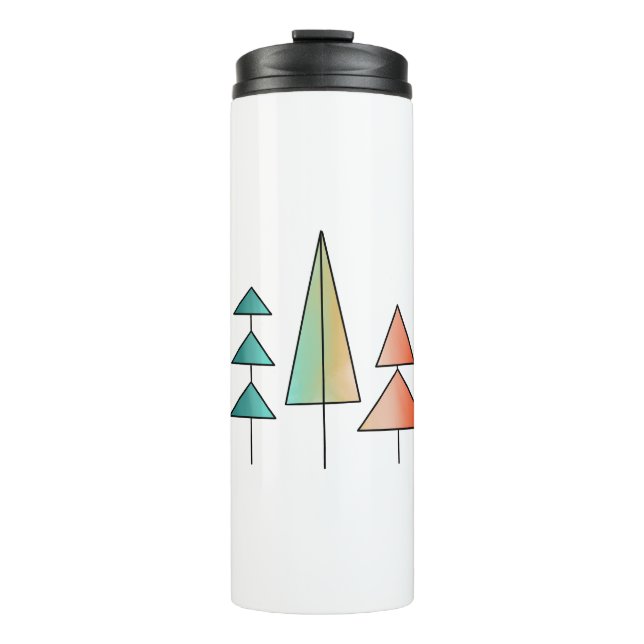 mid century modern rainbow trees blush teal simple thermal tumbler (Front)