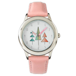 mid century modern rainbow trees blush teal simple watch