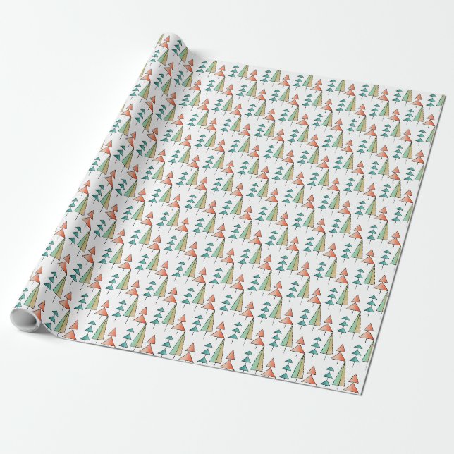 mid century modern rainbow trees blush teal simple wrapping paper (Unrolled)