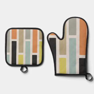 Mid Century Modern Rectangles Oven Mitt & Pot Holder Set