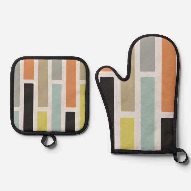 Mid Century Modern Rectangles Oven Mitt & Pot Holder Set (Front)