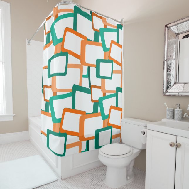 Mid-Century Modern Rectangles Shower Curtain (In Situ)