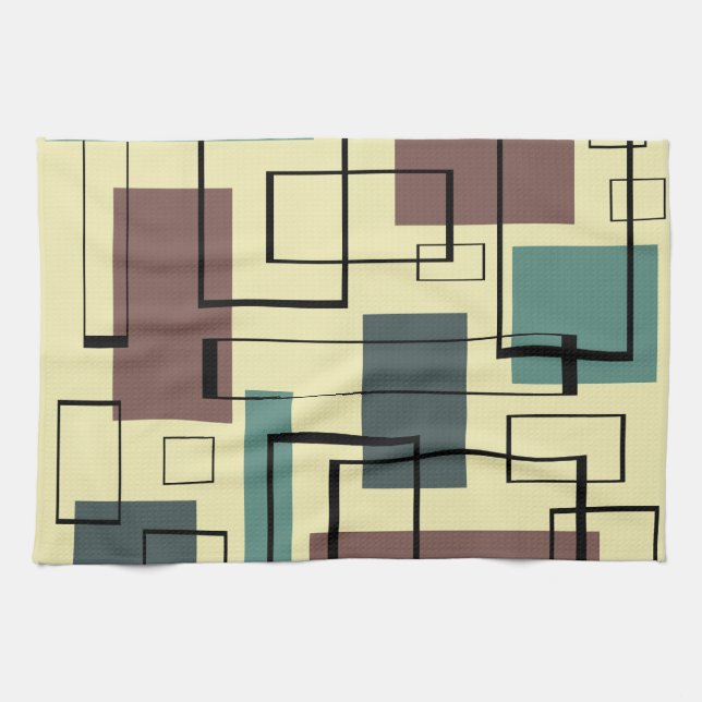 Mid Century Modern Rectangles Tea Towel (Horizontal)