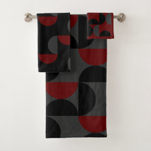Mid-Century Modern Red Black and Gray Bath Towel Set