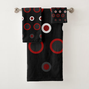 Mid-Century Modern red, black and gray     Bath Towel Set