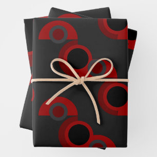Mid-Century Modern red, black and gray       Wrapping Paper Sheet