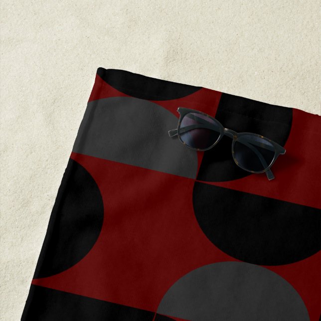 Mid-Century Modern Red Black and Grey      Beach Towel (In Situ)