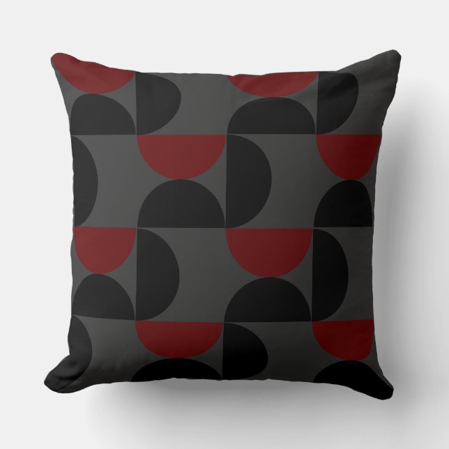 Mid-Century Modern Red Black and Grey     Cushion (Front)