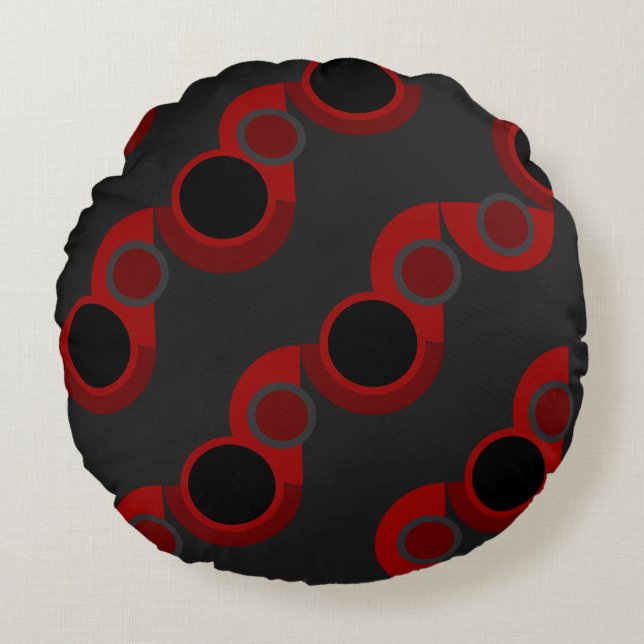 Mid-Century Modern red, black and grey       Round Cushion (Front)